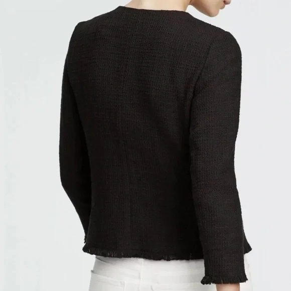 COPY - Ann Taylor Petite - Black Tweed Fringe Moto Blazer Jacket - Picture 2 of 9